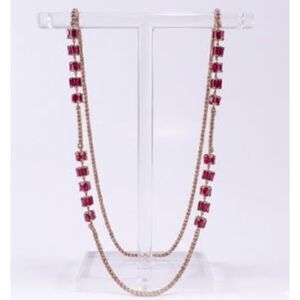 Neiman Marcus VINTAGE Ruby Red Baguette Crystal Station Necklace NWT 198